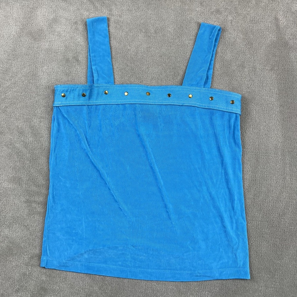 Slinky Brand Size M Blue Studded Denim Trim Tank Top Y2K Made in USA Sleeveless